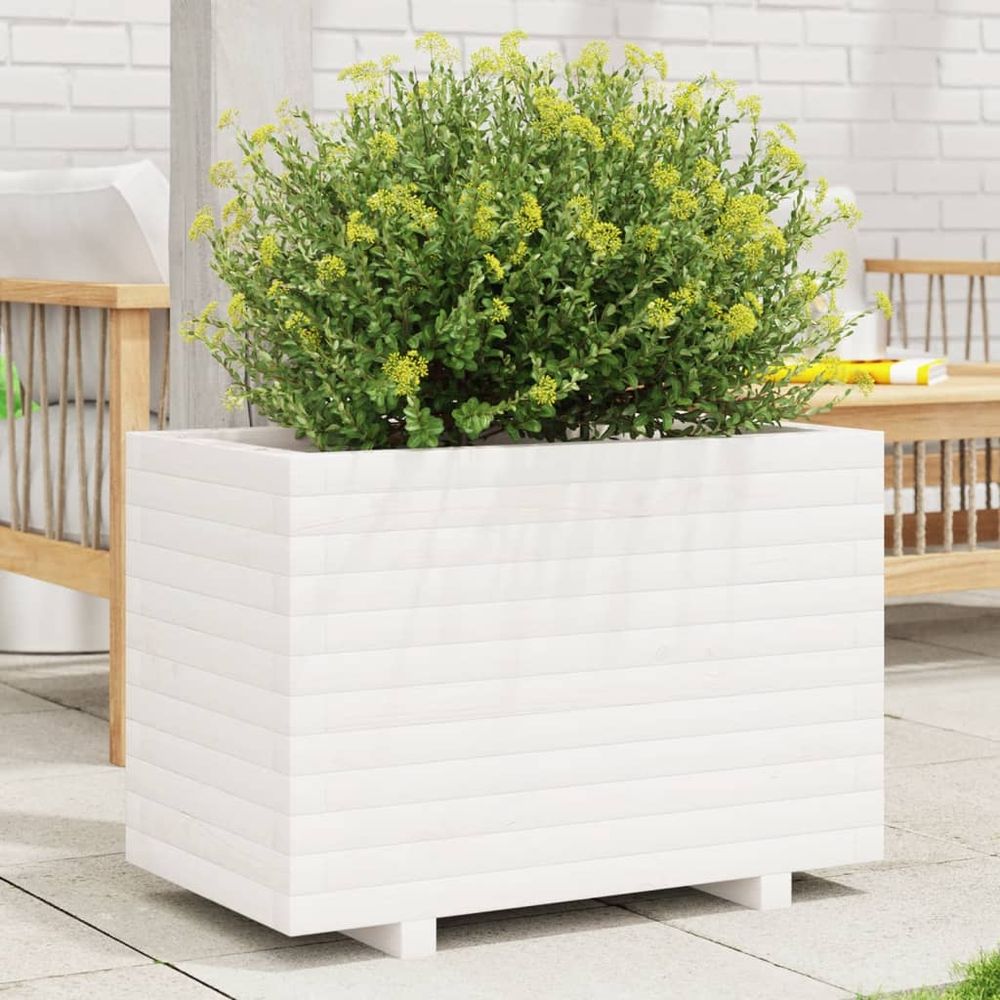 Jardinière rectangulaire bois de pin massif blanc 70x40cm balcon