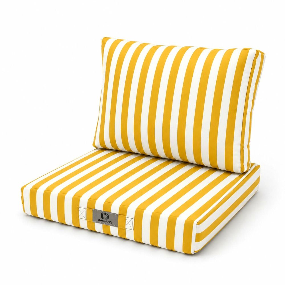 Ensemble coussins salon jardin 60x70 rayure jaune - premium 270g (assise + dossier)