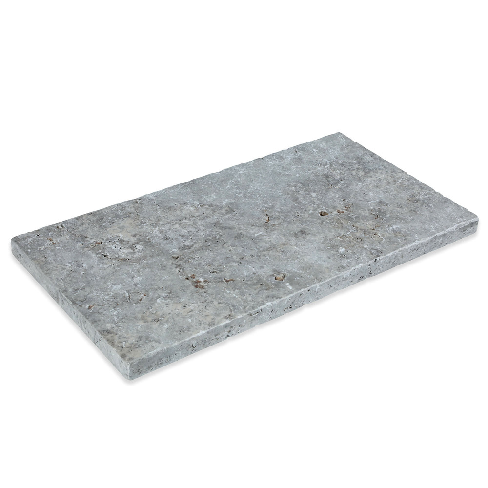 Dessus de marche travertin gris silver 61x33x3 cm bord droit (à l'unité) - ro'ma nature