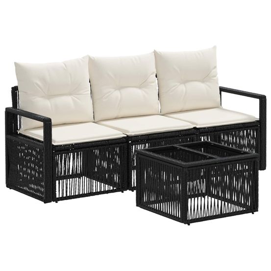Ensemble de canapé de jardin 4 pc noir polyrotin