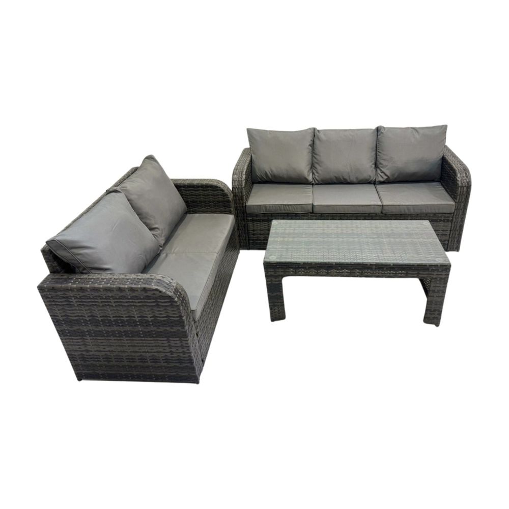 Ensembles de salon de jardin avec table basse rectangulaire gris foncé mixte