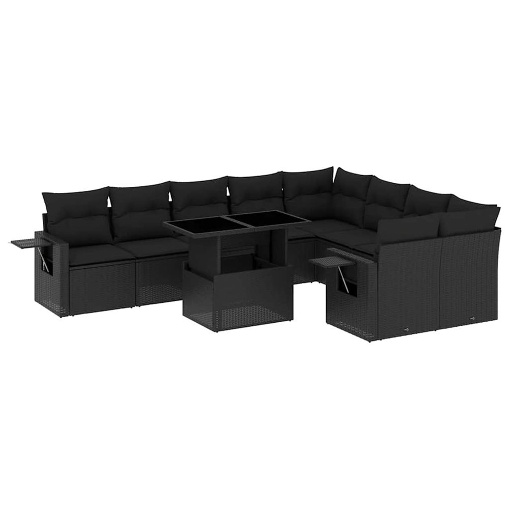 Salon de jardin 10 pcs avec coussins noir résine tressée