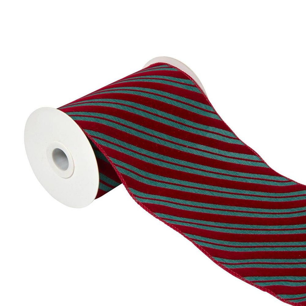 Guirlande de noël en ruban rayé rouge et vert 12 cm x 5 m