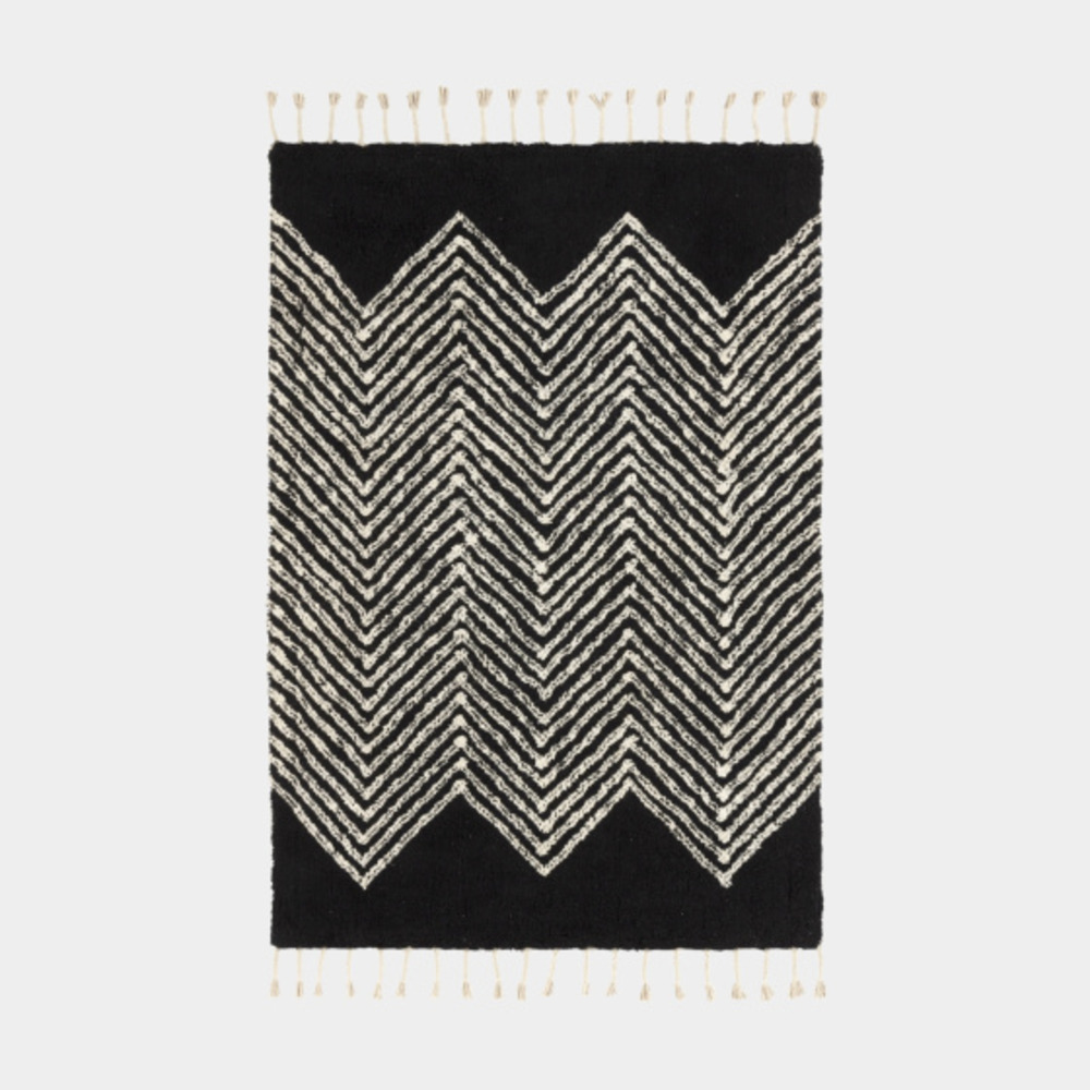 Tapis style berbère avec franges - arrow - noir - 120 x 160 cm