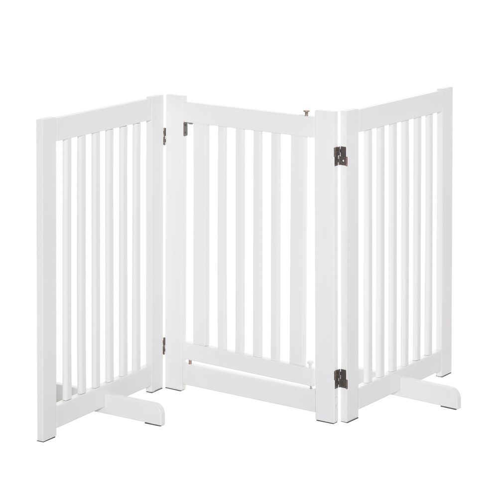 Barrière de sécurité modulable en mdf pour chien avec porte pliable 155x76cm blanc