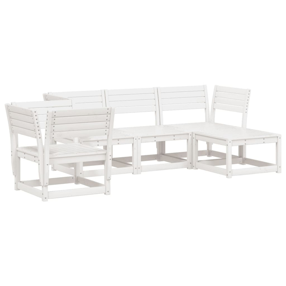 Salon de jardin 5 pcs blanc bois massif de pin