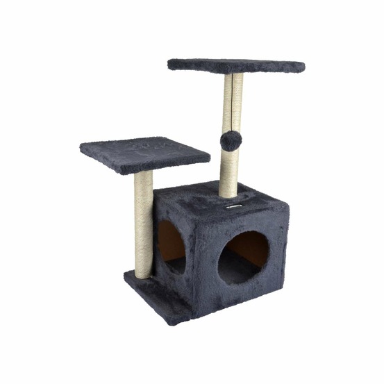 Arbre à chat tom avec niche et jouet - gris anthracite
