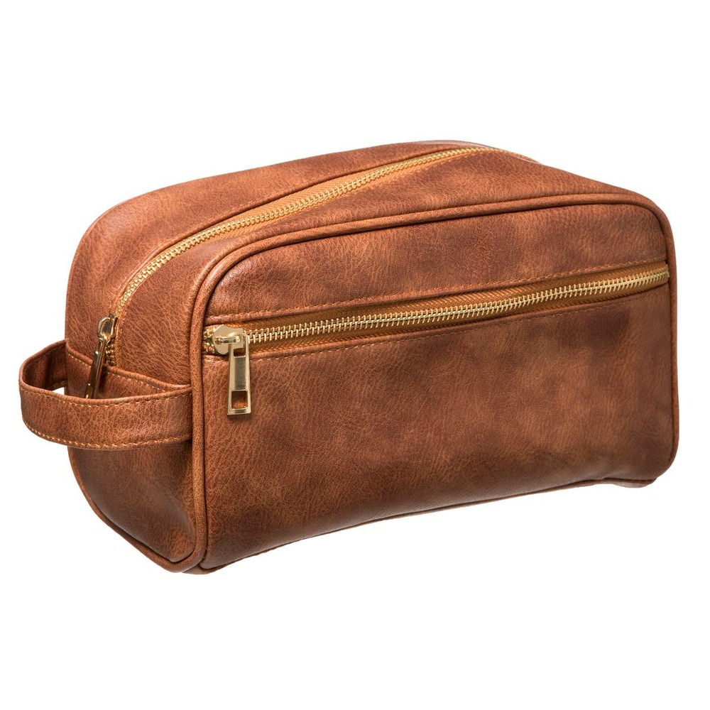 5five - trousse de toilette simili cuir marron