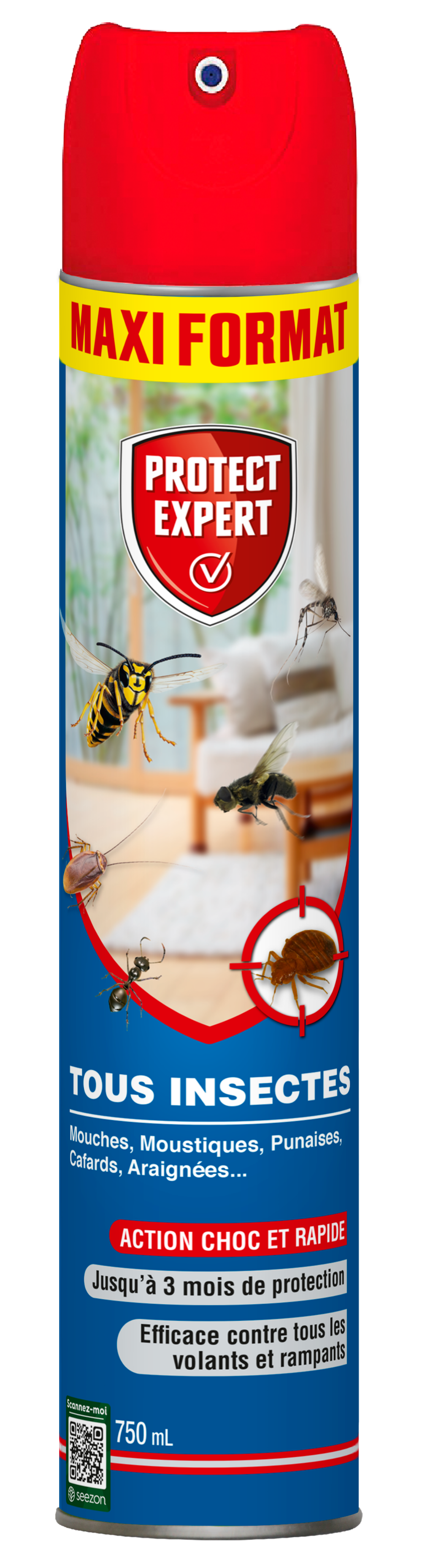 Protect expert aérosol insectes volants & rampants - 750ml - moustiques mites rampants - action curative & préventive volramp750n