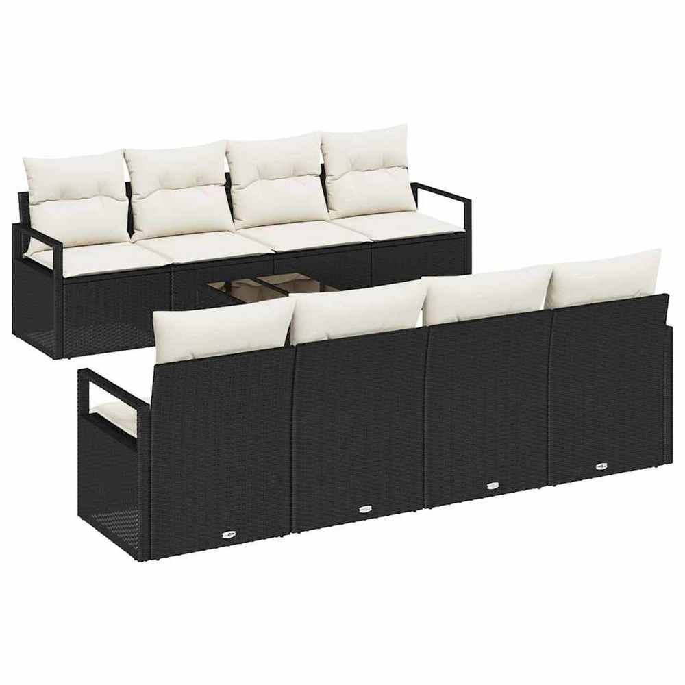 Ensemble de canapés avec coussin 9 pcs noir et crème polyrotin