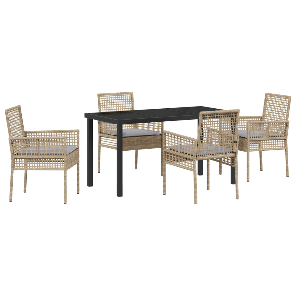 Ensemble de salle à manger de jardin de 5 pièces avec coussins en poly rattan beige