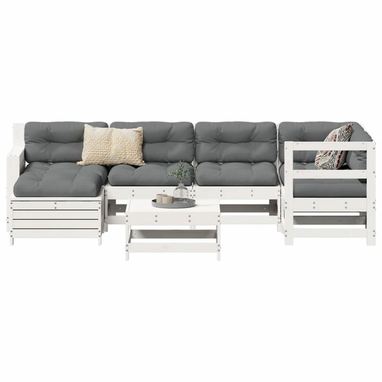 Salon de jardin 7 pcs blanc bois de pin massif