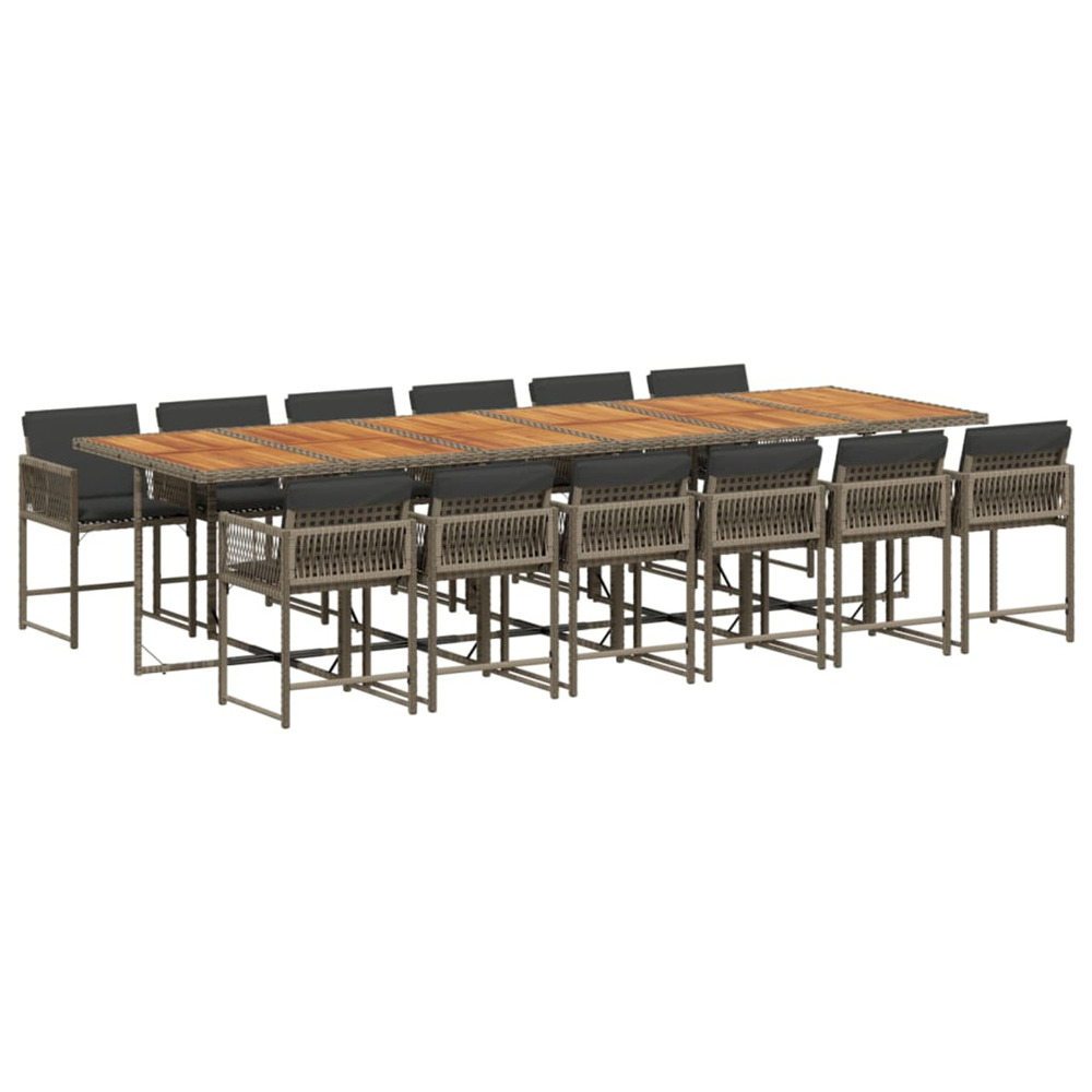 Ensemble à manger de jardin coussins 13 pcs gris résine tressée