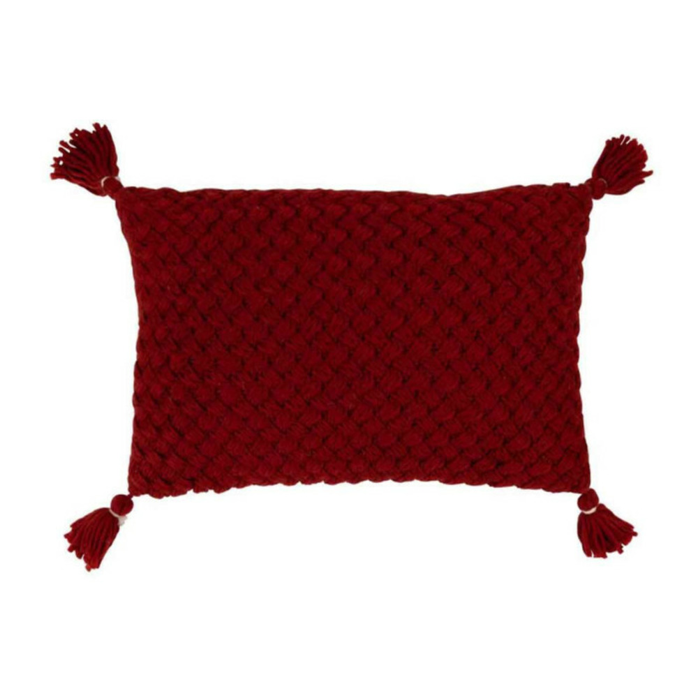 Coussin déco à franges crochet 40x60cm rouge