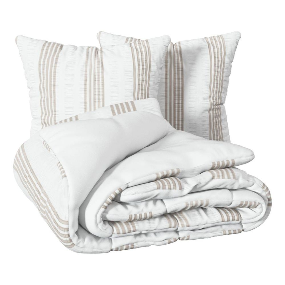 Parure de lit stripes 240x220cm rayée blanc et beige