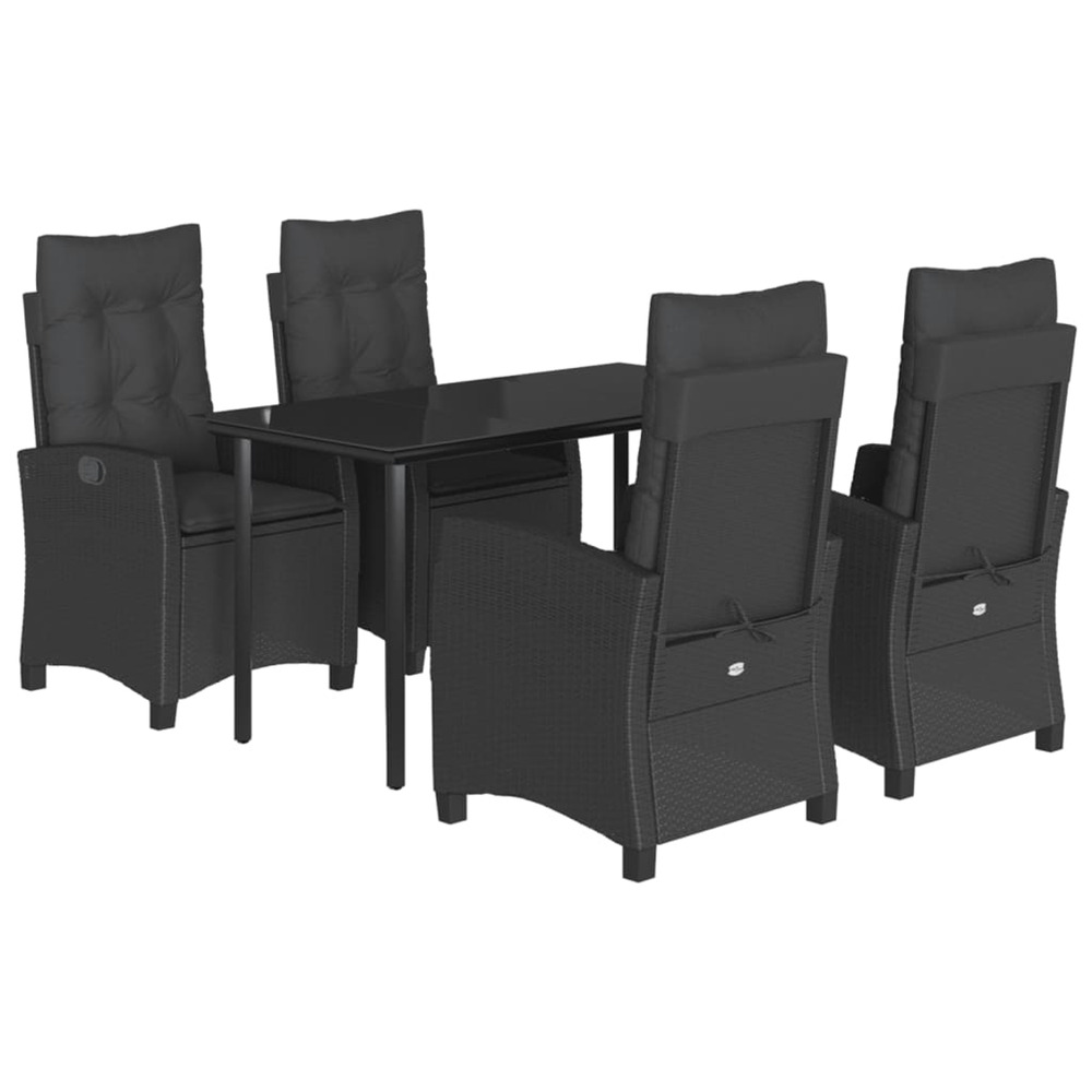Ensemble à manger de jardin coussins 5pcs noir résine tressée