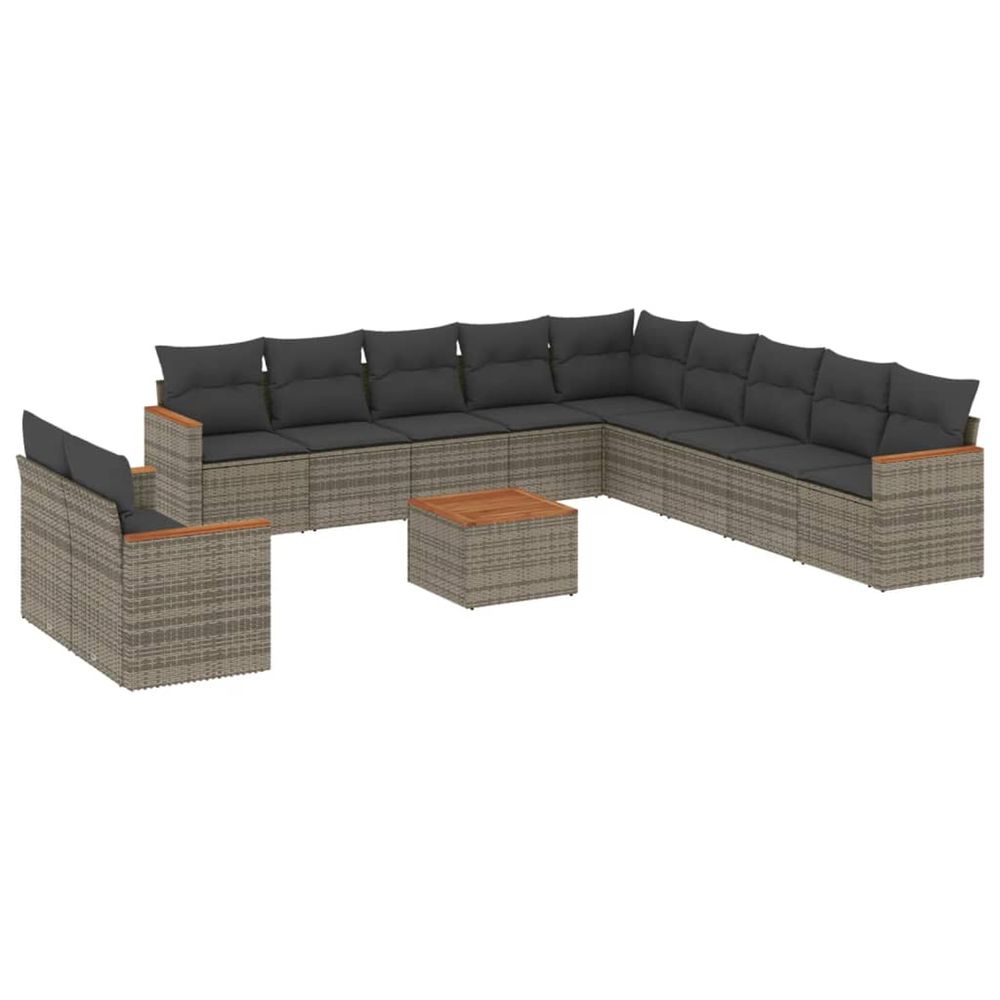 Salon de jardin avec coussins 12 pcs gris résine tressée