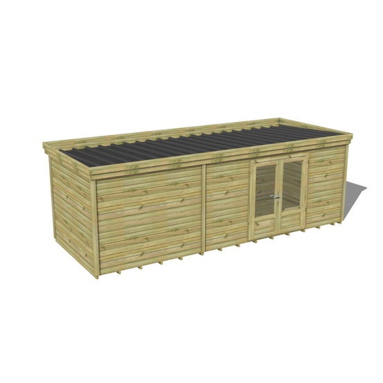 Abri de jardin bois pin traité autoclave 27mm - 7,39x2,64m / 20m2 - bac acier - plancher bois