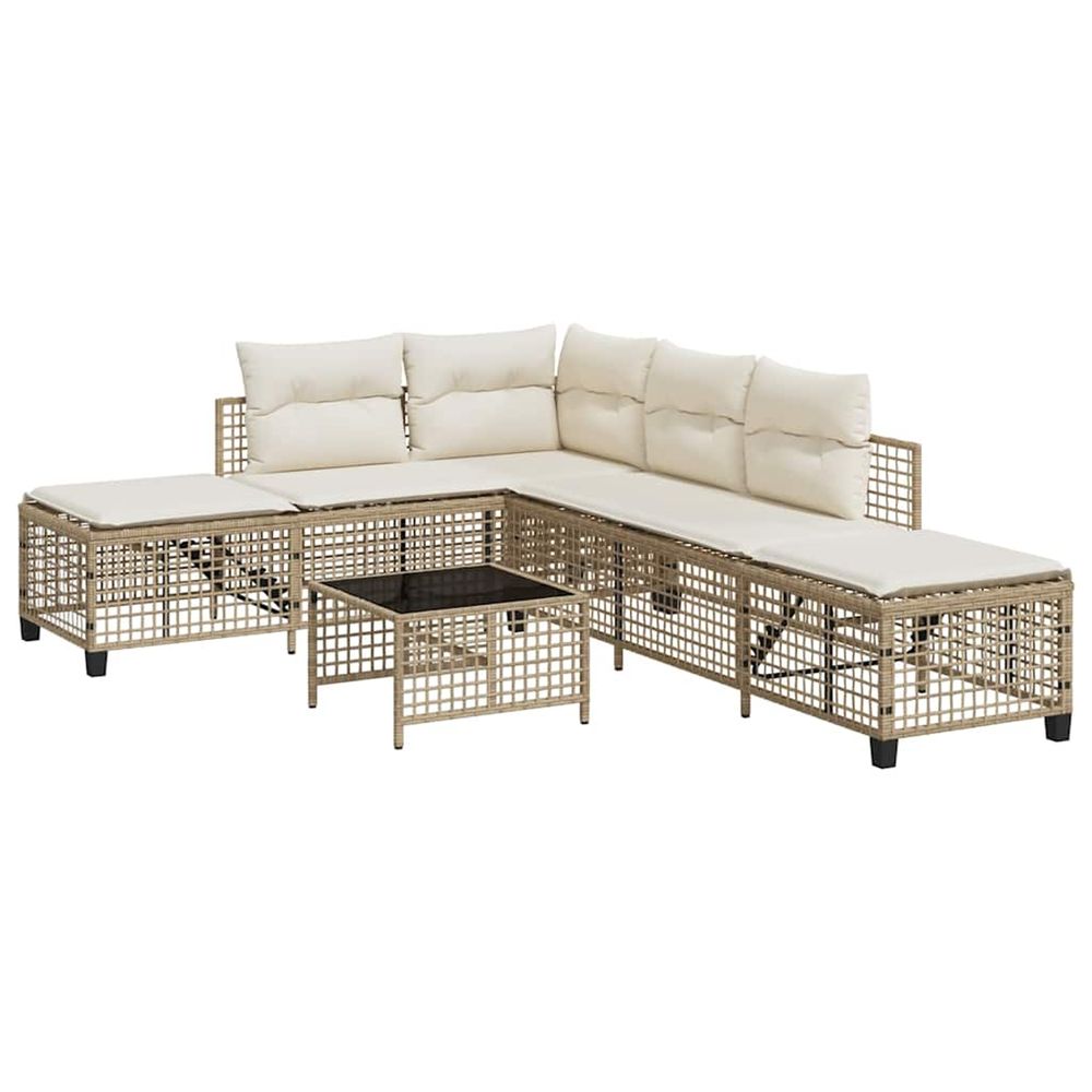 Salon de jardin d'angle avec coussins 3pcs beige résine tressée