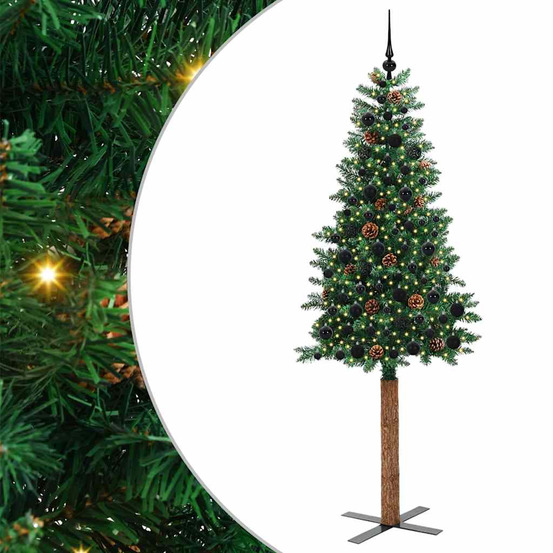 Sapin de noël mince vert 210 cm pvc et bois de pin massif