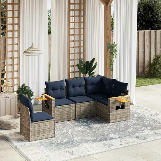 Salon de jardin 5 pcs avec coussins gris résine tressée