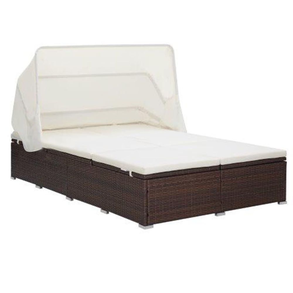 Transat à 2 places avec coussin résine tressée marron