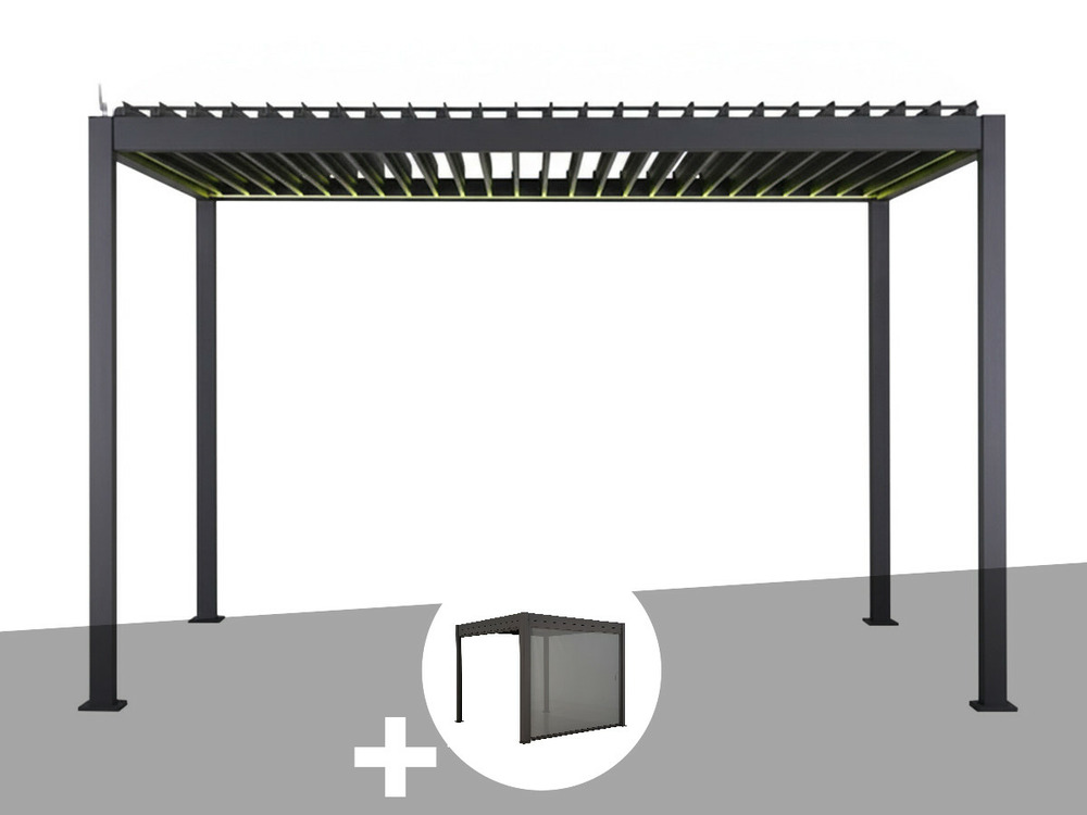 Pergola bioclimatique électrique evora graphite - 4 x 3 m + store 4 m graphite
