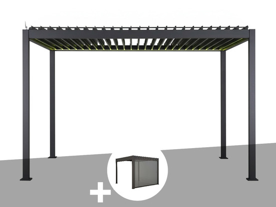 Pergola bioclimatique électrique evora graphite - 4 x 3 m + store 4 m graphite