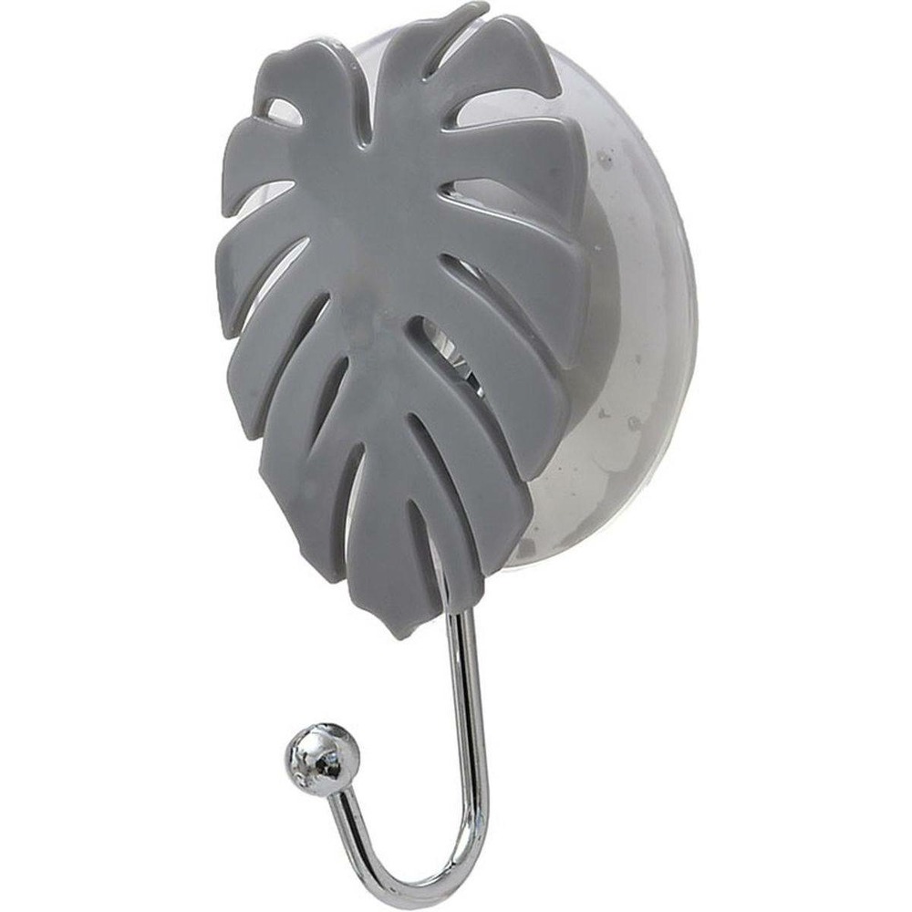 Crochet feuille ps sur ventouse - gris