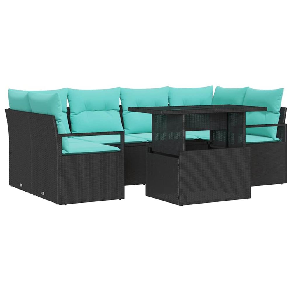Ensemble de canapé de jardin 7 pc 6 place noir et bleu