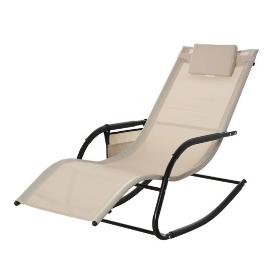 Fauteuil basculant extérieur structure métallique maille beige 150×62×88cm