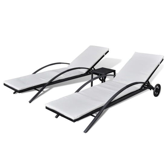 Chaises longues avec table résine tressée noir