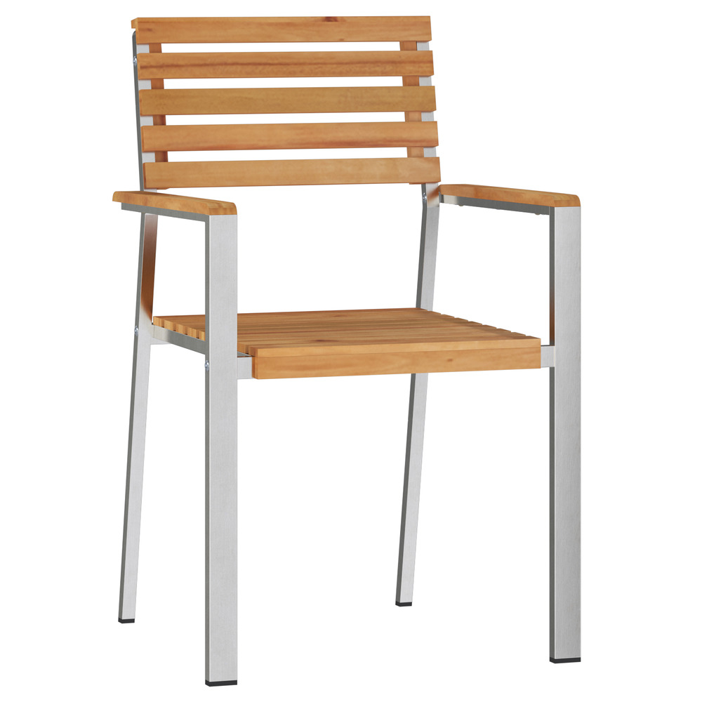 Chaises de jardin empilables 2 pièces en bois massif teck et acier inoxydable