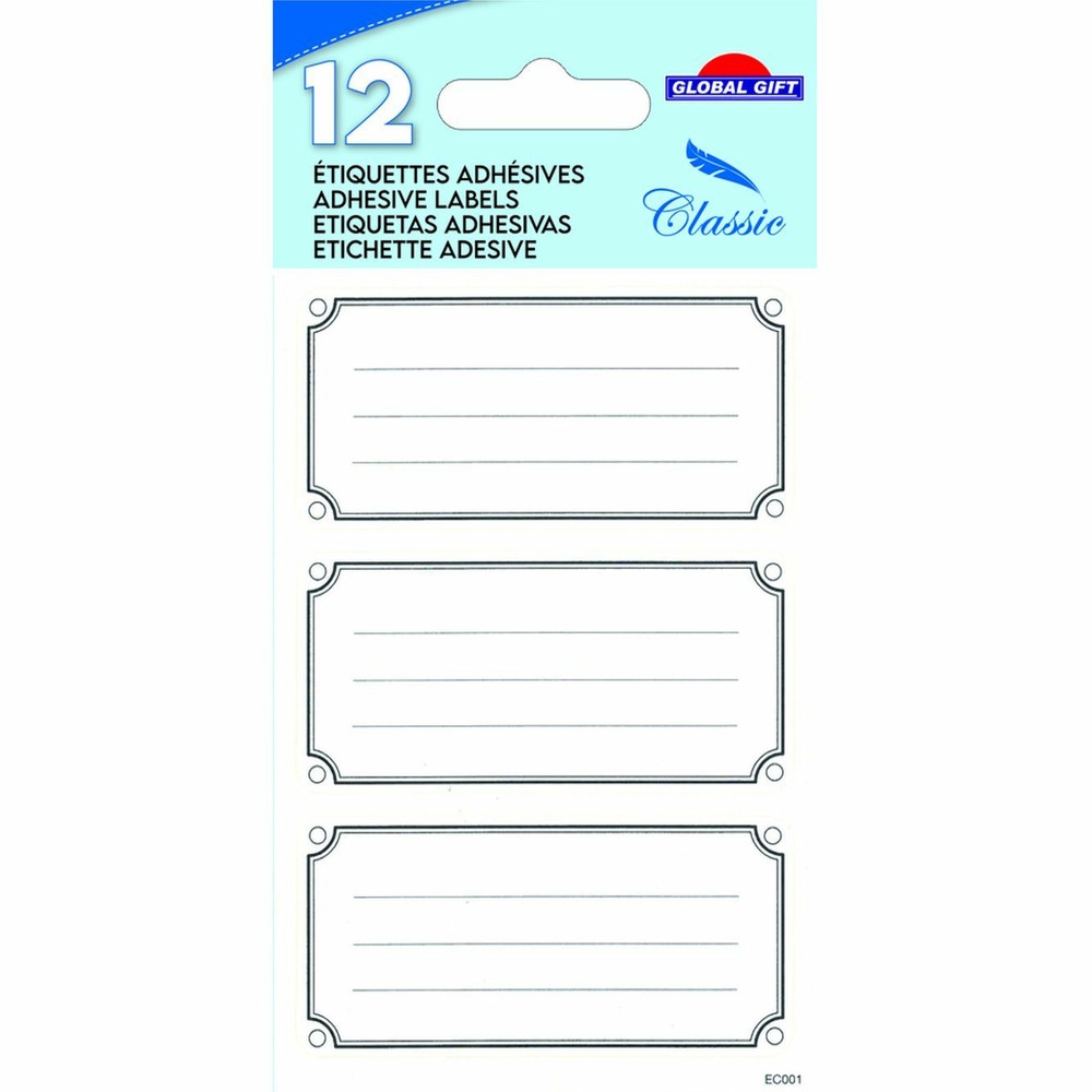 12 étiquettes adhésives scolaires - rectangles élégants - noir