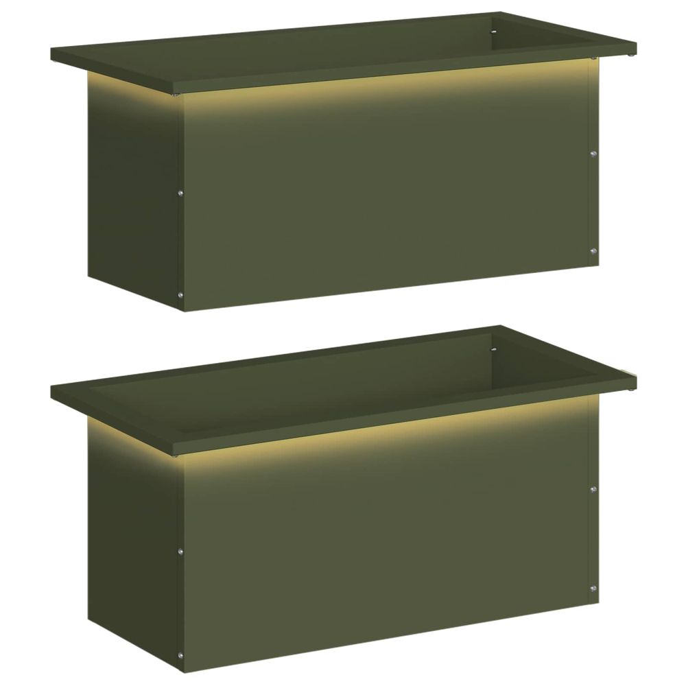 Jardinière d'extérieur de jardin avec led 2 pc vert olive 30 x 60 x 30 cm