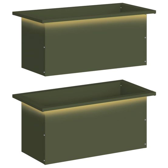 Jardinière d'extérieur de jardin avec led 2 pc vert olive 30 x 60 x 30 cm
