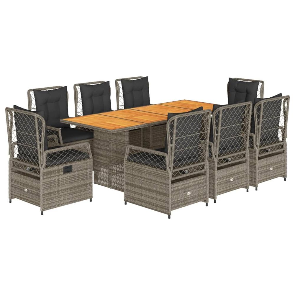 Ensemble à manger de jardin 9 pcs coussins gris résine tressée