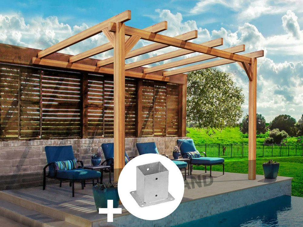 Pergola adossée en lamellé-collée le mans 400 x 400 cm + 2 supports poteaux - ma