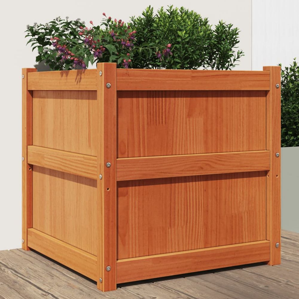 Jardinière carrée en bois pin massif cire marron 60x60x60 cm jardin