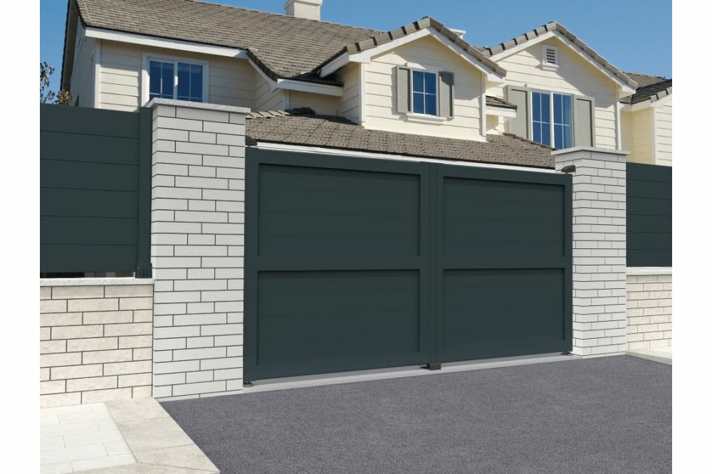 Portail battant plein gris anthracite l 4000 x h 1907 mm motorisé