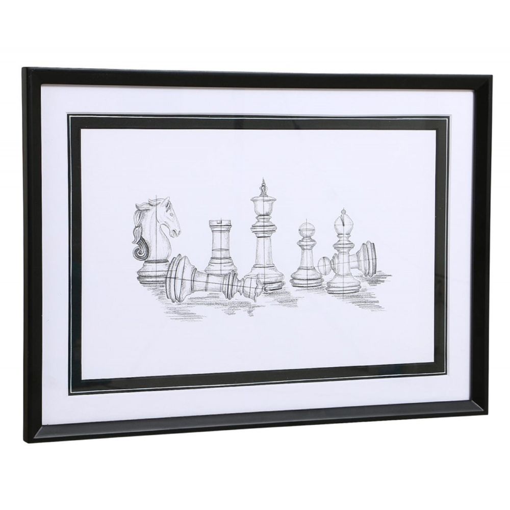 Gravure jeu d'échec bois blanc - classique chic interior's