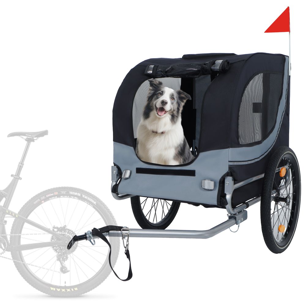 Remorque vélo pour chien acier oxford transport animaux pliable étanche 125x68x92 cm noir/gris