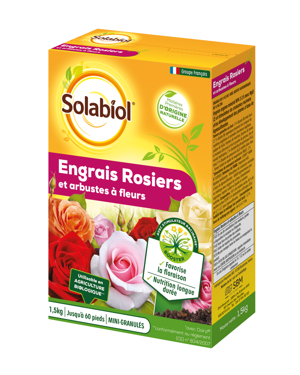 Sorosy15 | engrais rosiers & arbustes à fleurs | 1,5kg | améliore la f