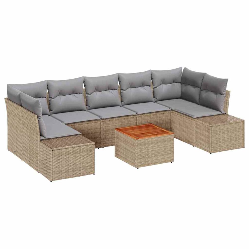 Ensemble de canapé de jardin 8 pc beige et gris clair polyrotin