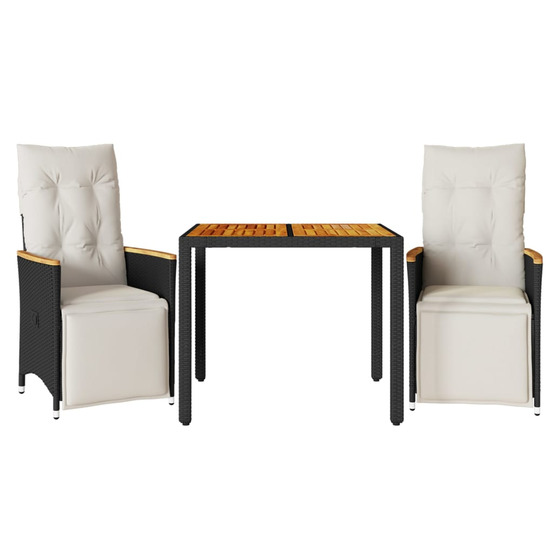 Ensemble de bistro de jardin 3 pcs coussins noir poly rotin