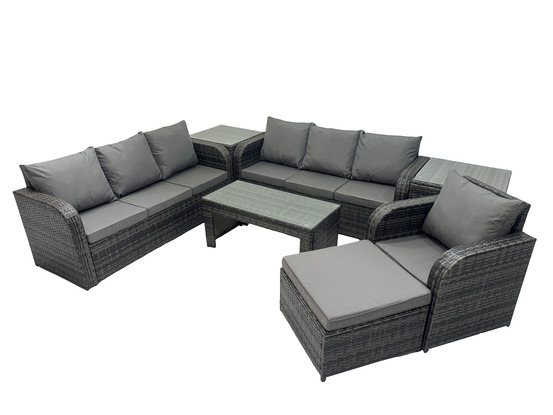 8 places ensemble de canapés en rotin salon de jardin avec table basse grand tabouret canapé 3 places 2 tables d'appoint