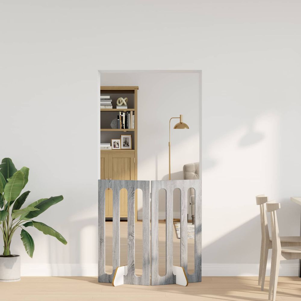 Barrière modulable animaux bois intérieur pliable sans perçage 100x90cm gris