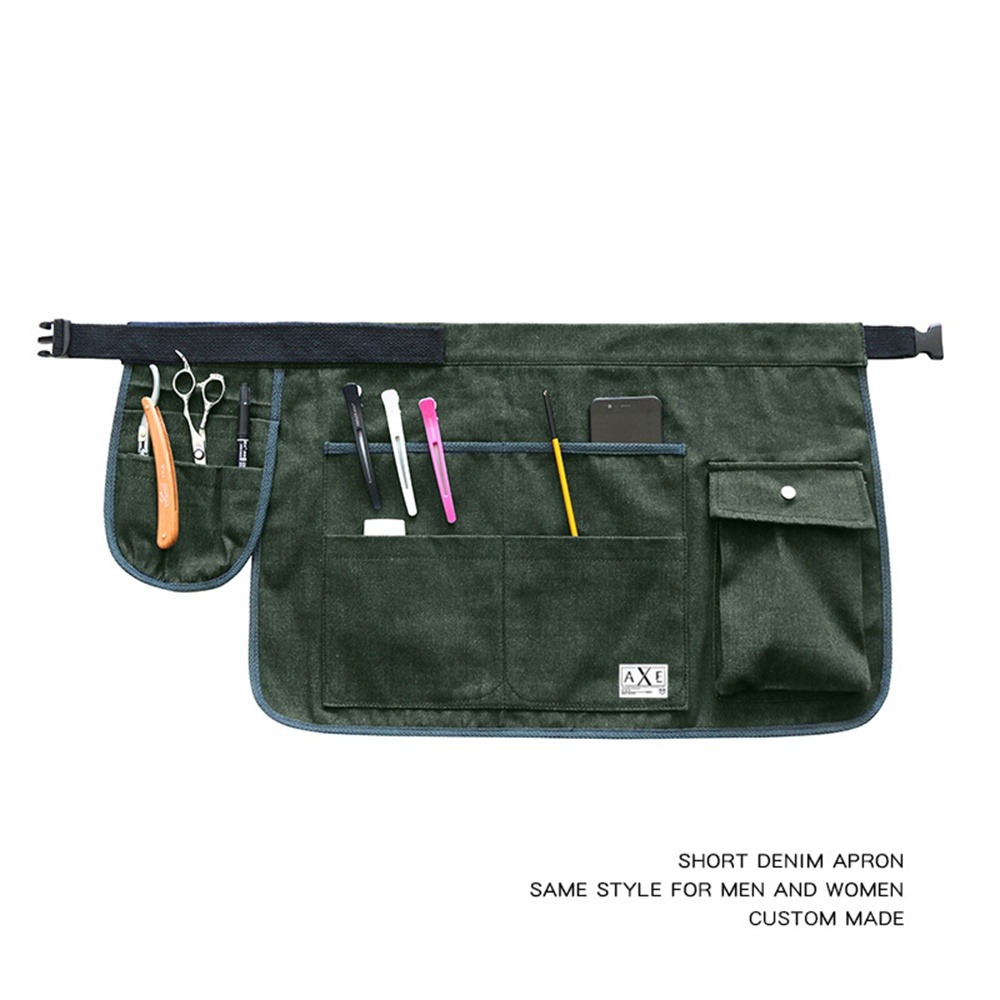 Court pour jardinage ou bricolage, teinte bleu jean et liberty, poches, coutures renfo-vert