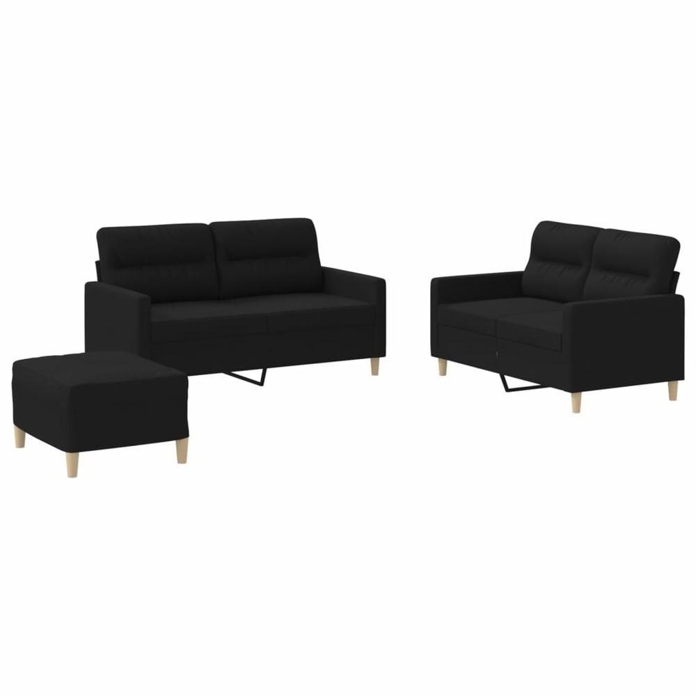 Ensemble de canapés 3 pcs avec coussins noir tissu
