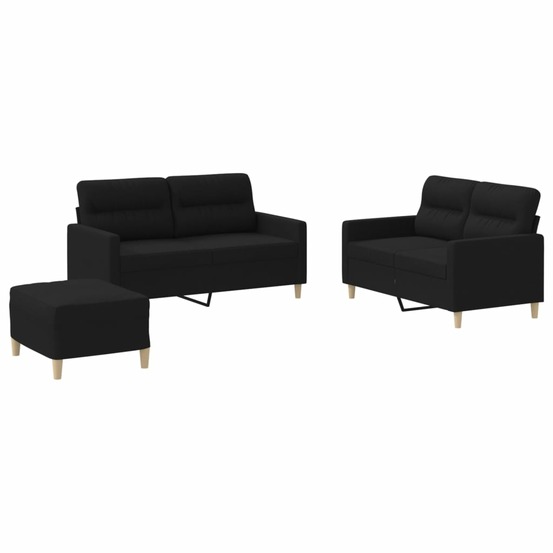 Ensemble de canapés 3 pcs avec coussins noir tissu